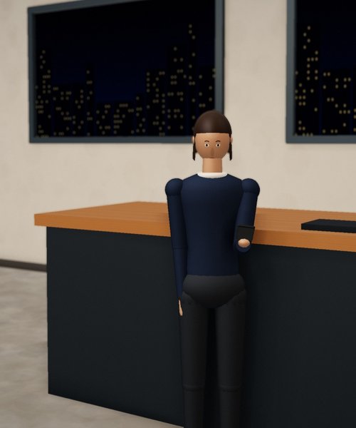 Sara, facility manager, at the reception desk