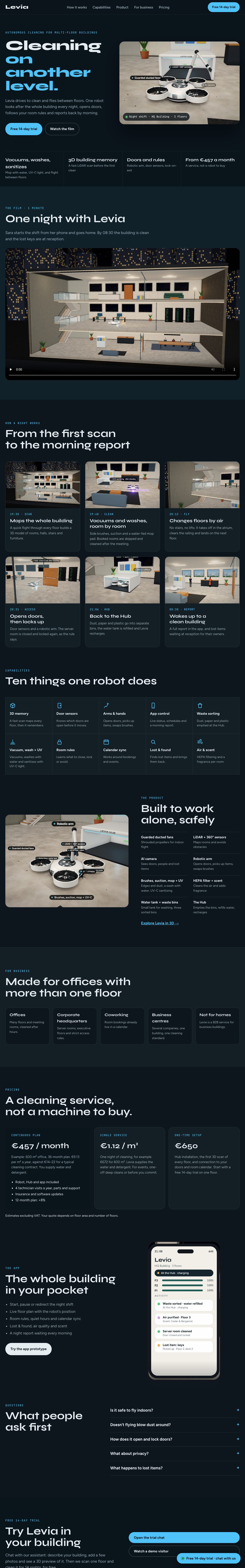 Full page of the Levia website