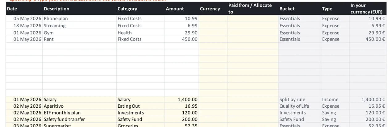 Transaction log with automatic bucket and type
